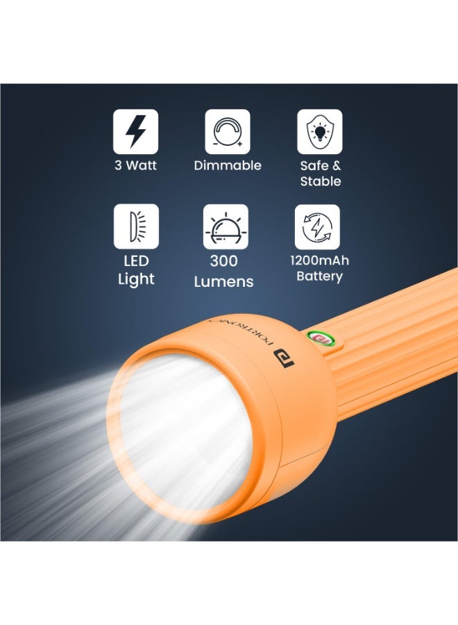 Portronics Eco Glow LED Torch Light with USB Rechargeable Battery, Dual-Brightness Levels, SOS Emergency Light Mode, Long Distance Flashlight, for Home, Outdoor, Camping, Travel (Orange) - Image 4